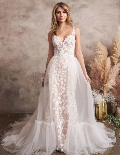 66224 Floral Lace Fitted Wedding Dress by Lillian West
